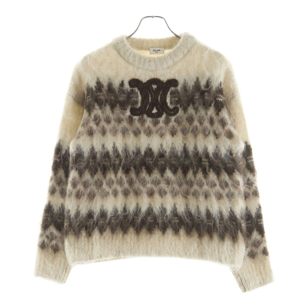 CELINE(セリーヌ) トリオンフ フェアアイル柄 モヘヤニット カシミヤ 長袖 セーター #S ブラウン RY03N0123.FYW7