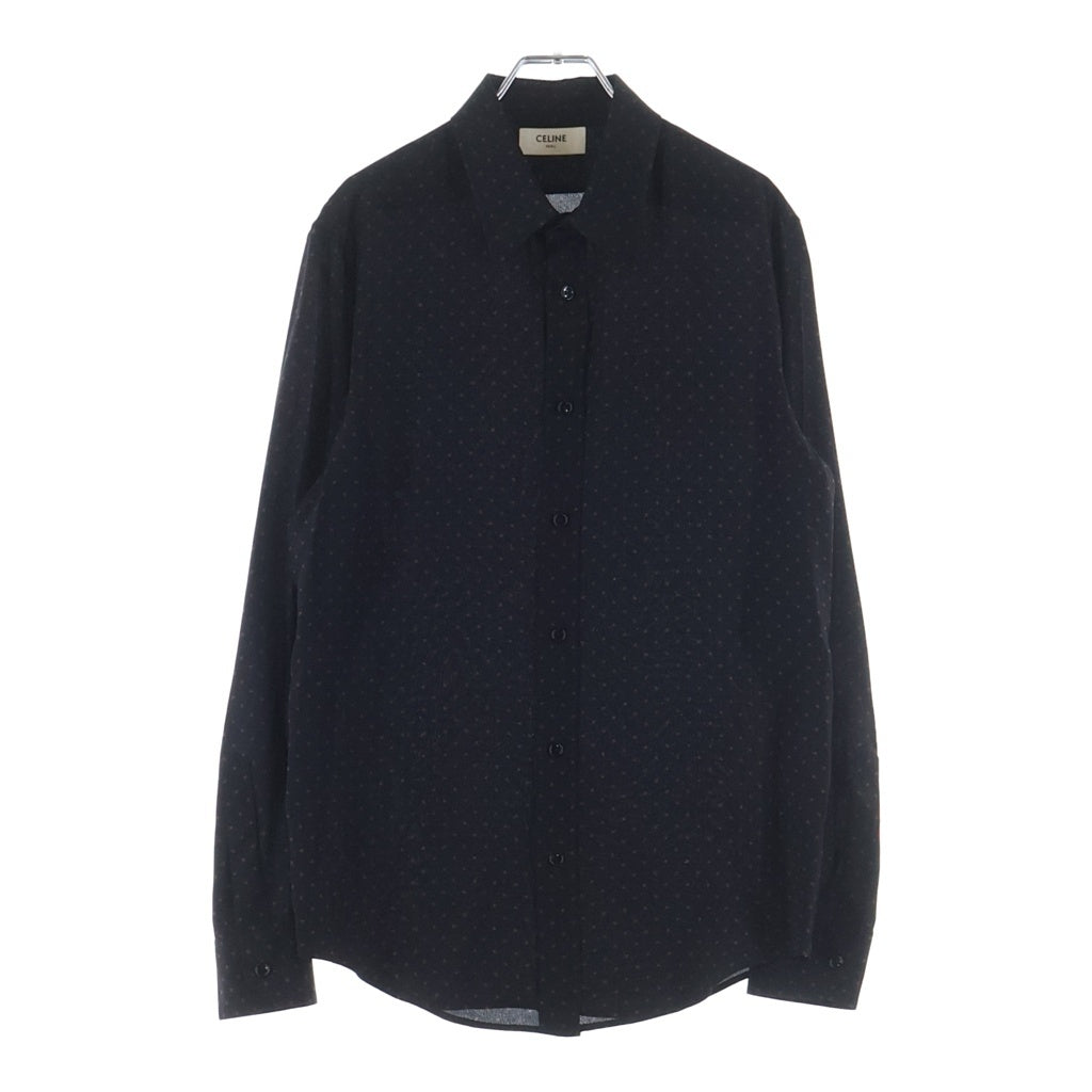 CELINE(セリーヌ) トリオンフ 総柄 シルク 長袖シャツ 37 ブラック 2C813397V.96NX