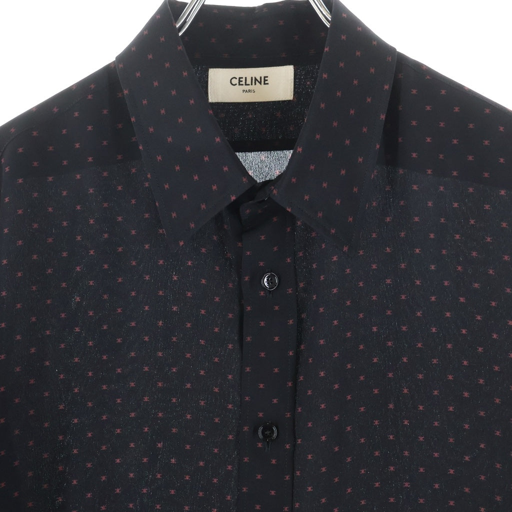 CELINE(セリーヌ) トリオンフ 総柄 シルク 長袖シャツ 37 ブラック 2C813397V.96NX