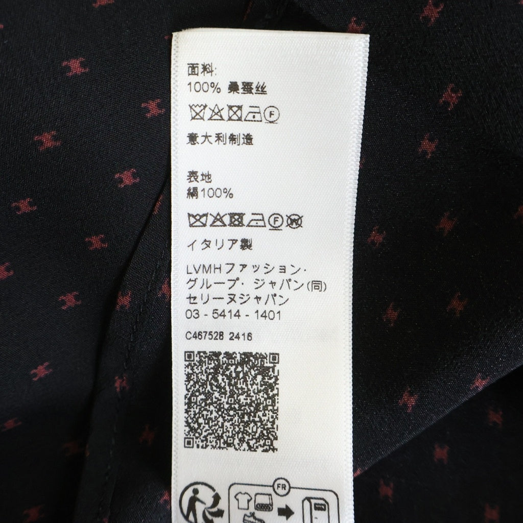 CELINE(セリーヌ) トリオンフ 総柄 シルク 長袖シャツ 37 ブラック 2C813397V.96NX