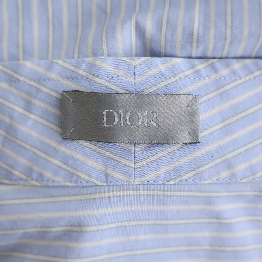 Christian Dior(クリスチャンディオール) ストライプ ロゴ 刺繍 コットン ダブルジップアップシャツ 長袖 シャツ #46 ブルー 593C525A3040