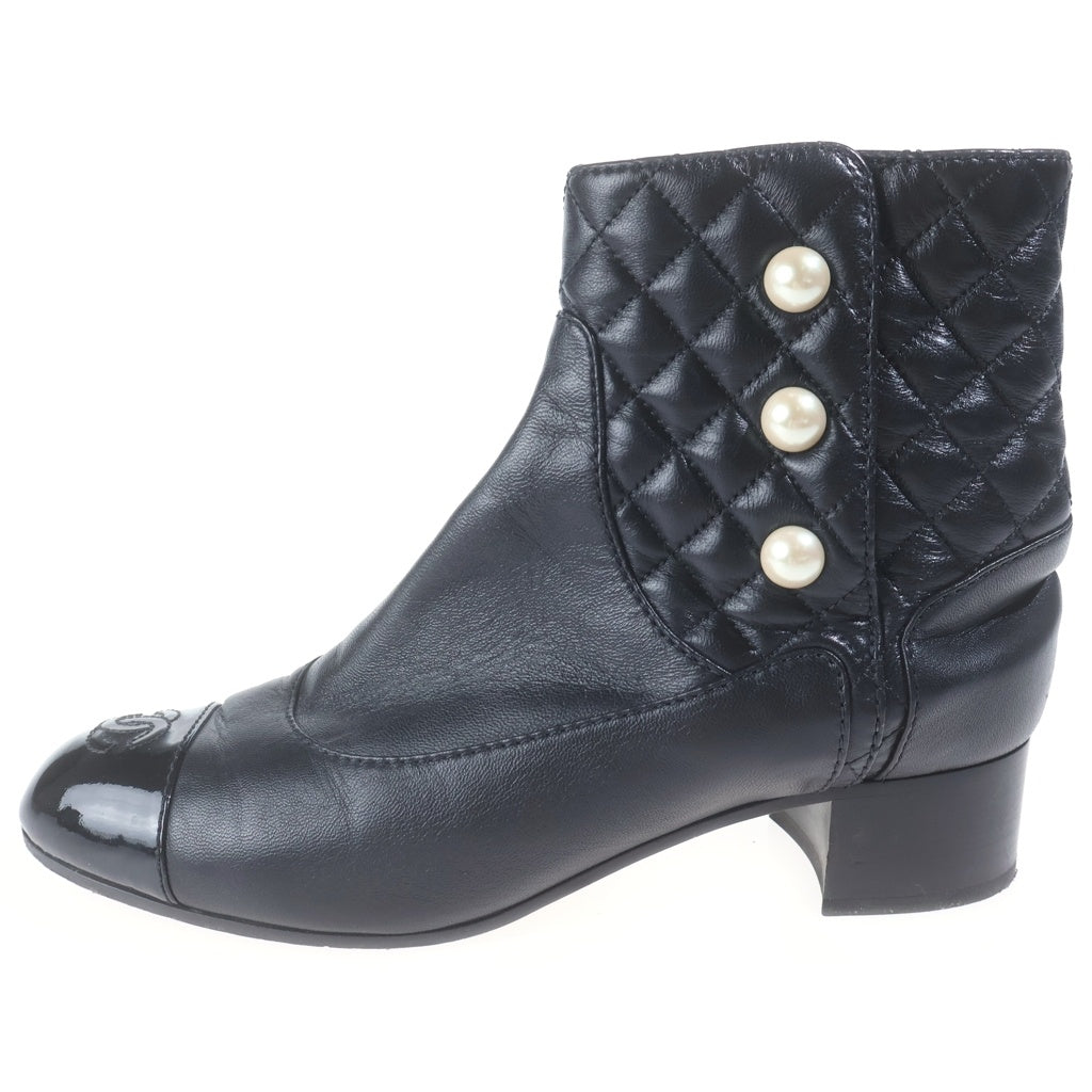 CHANEL(シャネル) マトラッセ ショートレザーヒールブーツ ブラック #38 レディース