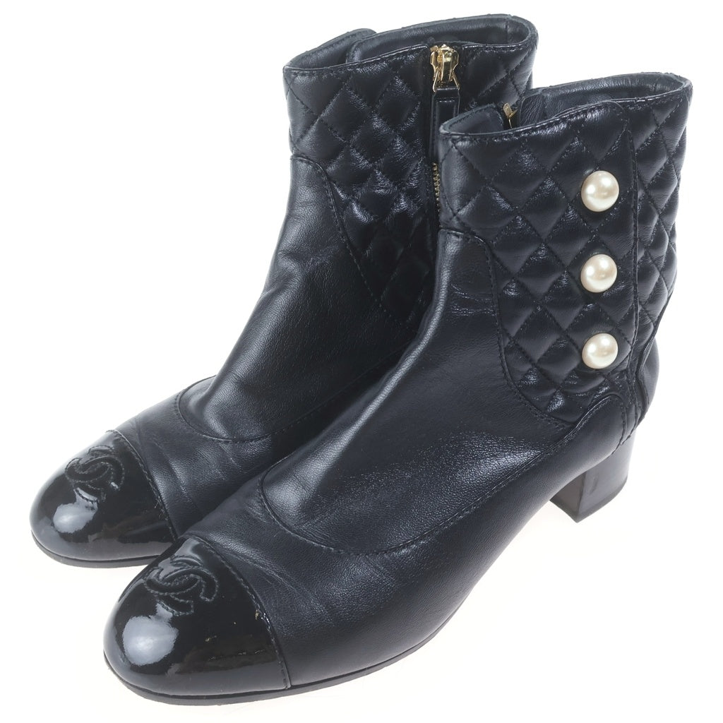 CHANEL(シャネル) マトラッセ ショートレザーヒールブーツ ブラック #38 レディース