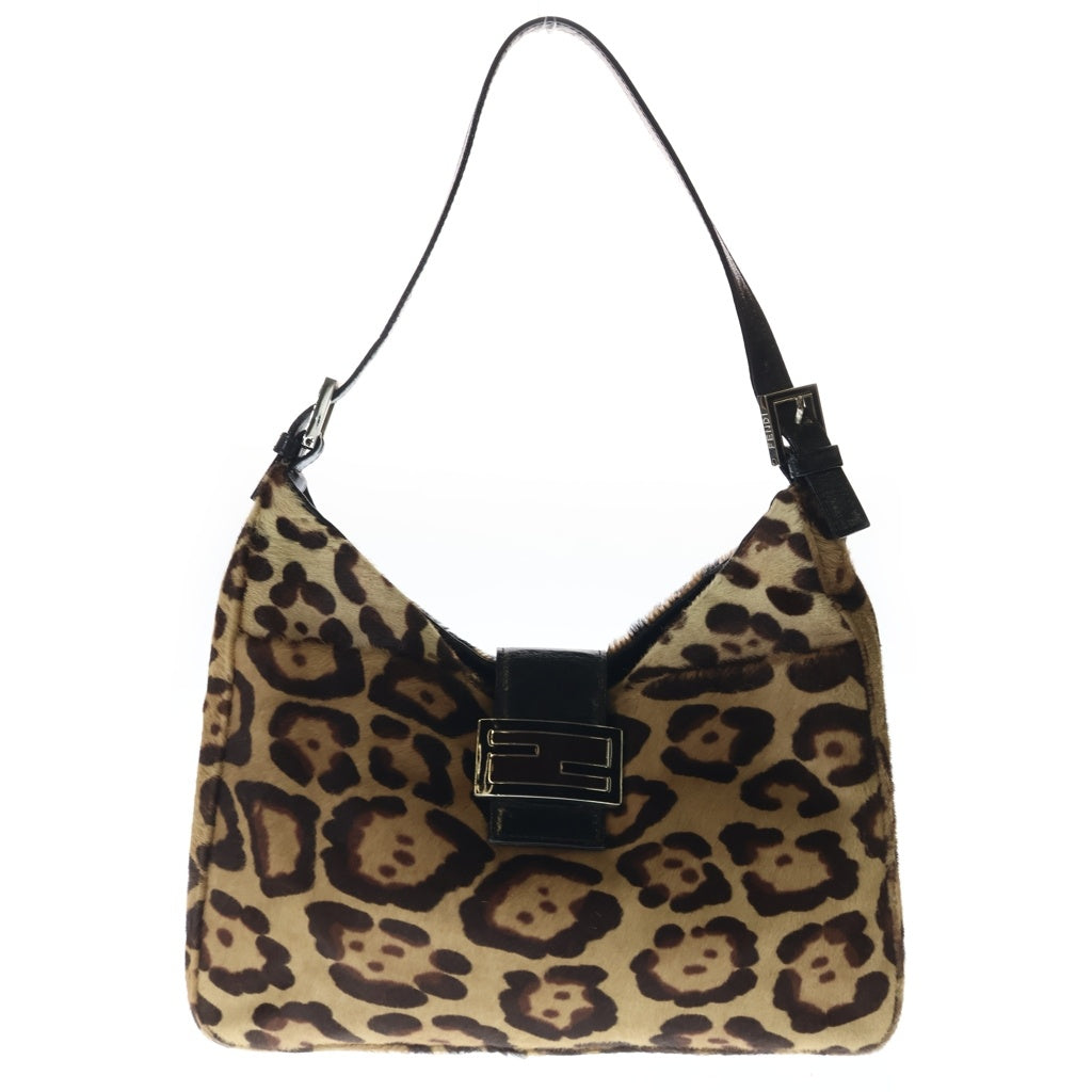 FENDI(フェンディ) マンマバケット レオパード ハラコ ワンショルダーバッグ ハンドバッグ ベージュ×ブラウン シルバー金具 レディース