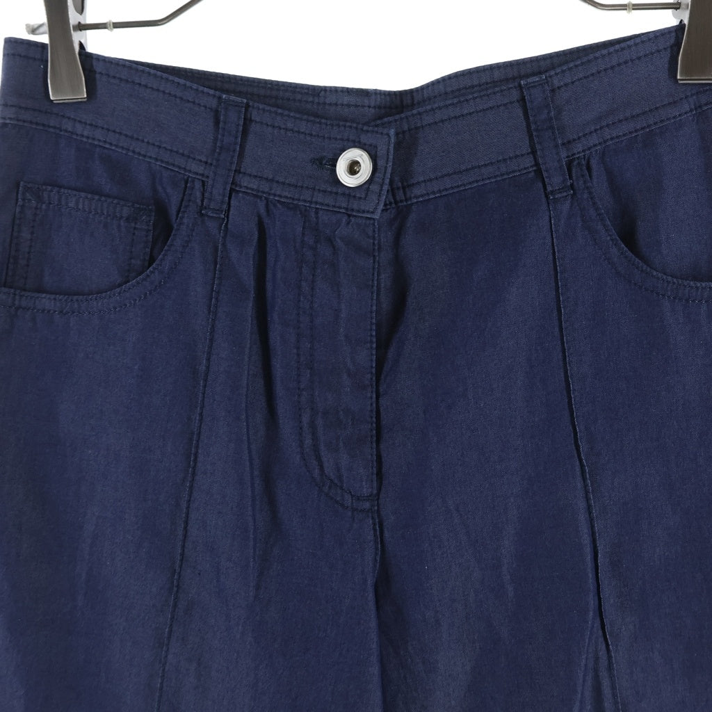 Salvatore Ferragamo(サルヴァトーレ フェラガモ) ガンチーニエンボスロゴ コットン センタープレスパンツ スラックス トラウザーズ ネイビー 13 J846 レディース