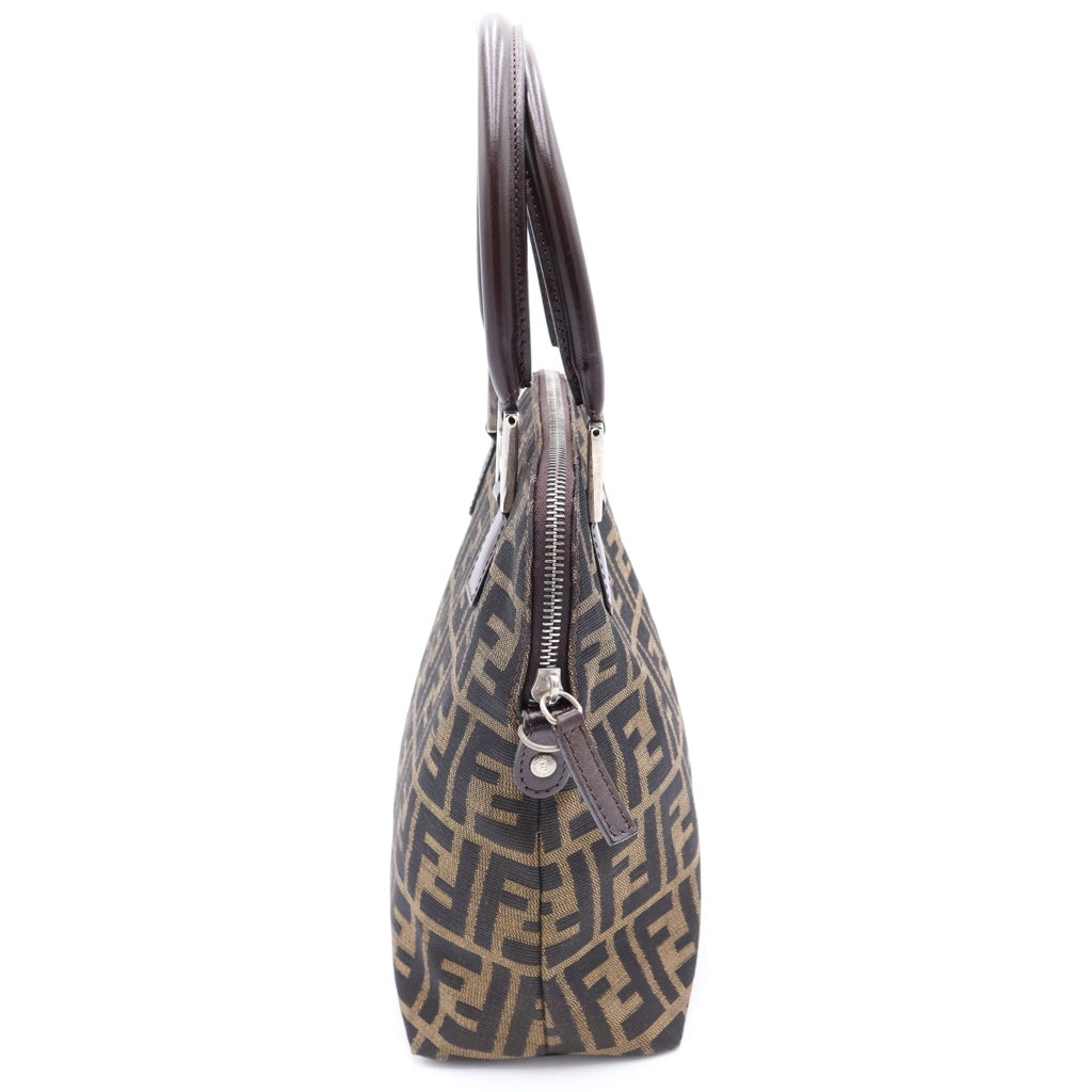 FENDI(フェンディ) ズッカ ハンドバッグ ミニトートバッグ ブラウン レザー×キャンバス シルバー金具 レディース
