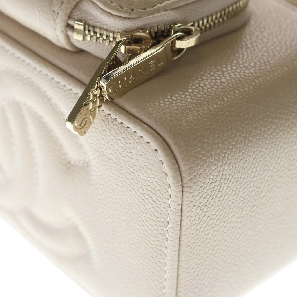 CHANEL(シャネル) バニティ マトラッセ キャビアスキン レザー 2WAY チェーンショルダー ハンド バッグ ゴールド金具 ベージュ シール レディース