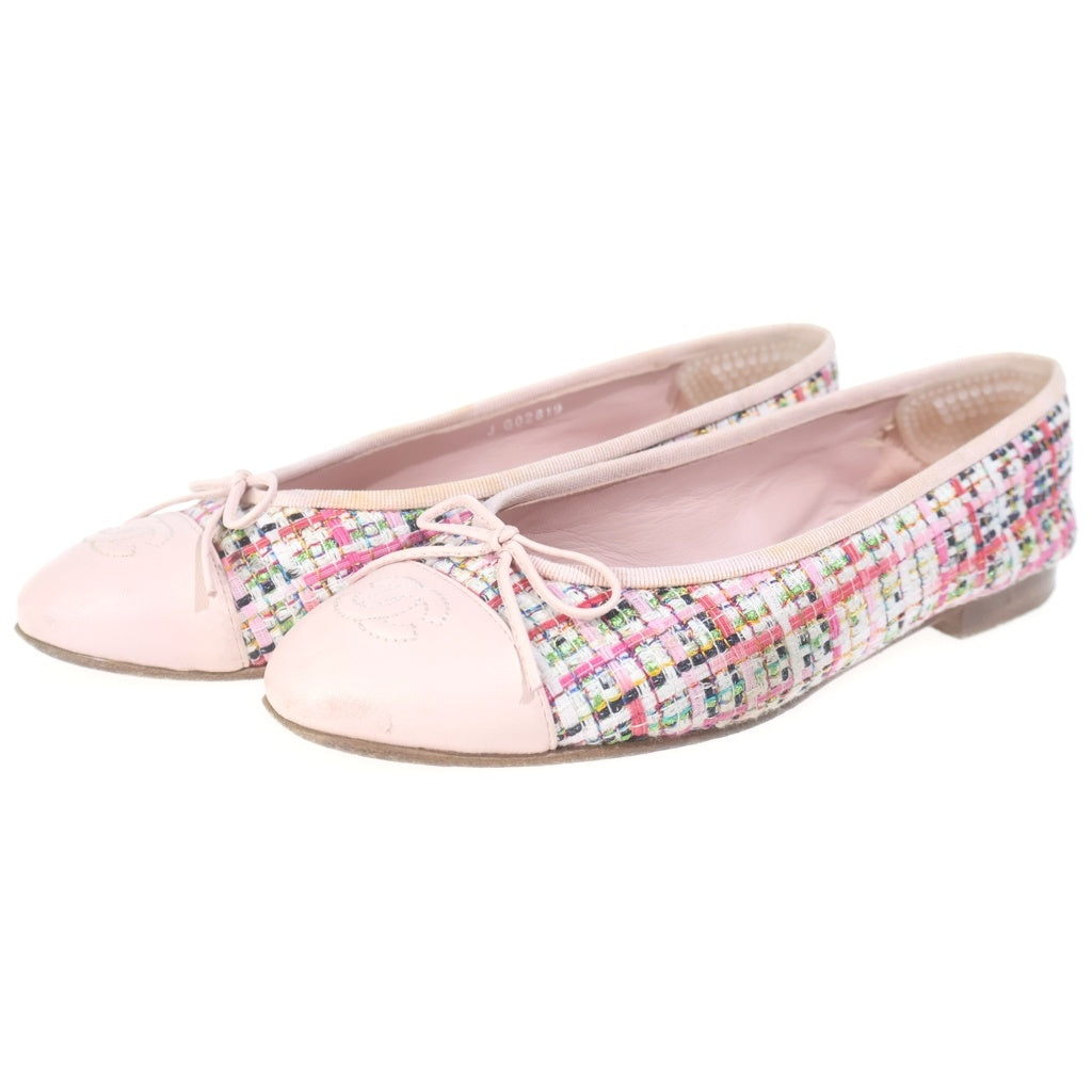 CHANEL(シャネル) ココマーク パンプス バレエシューズ フラットシューズ ピンク ツイード×レザー #37 レディース