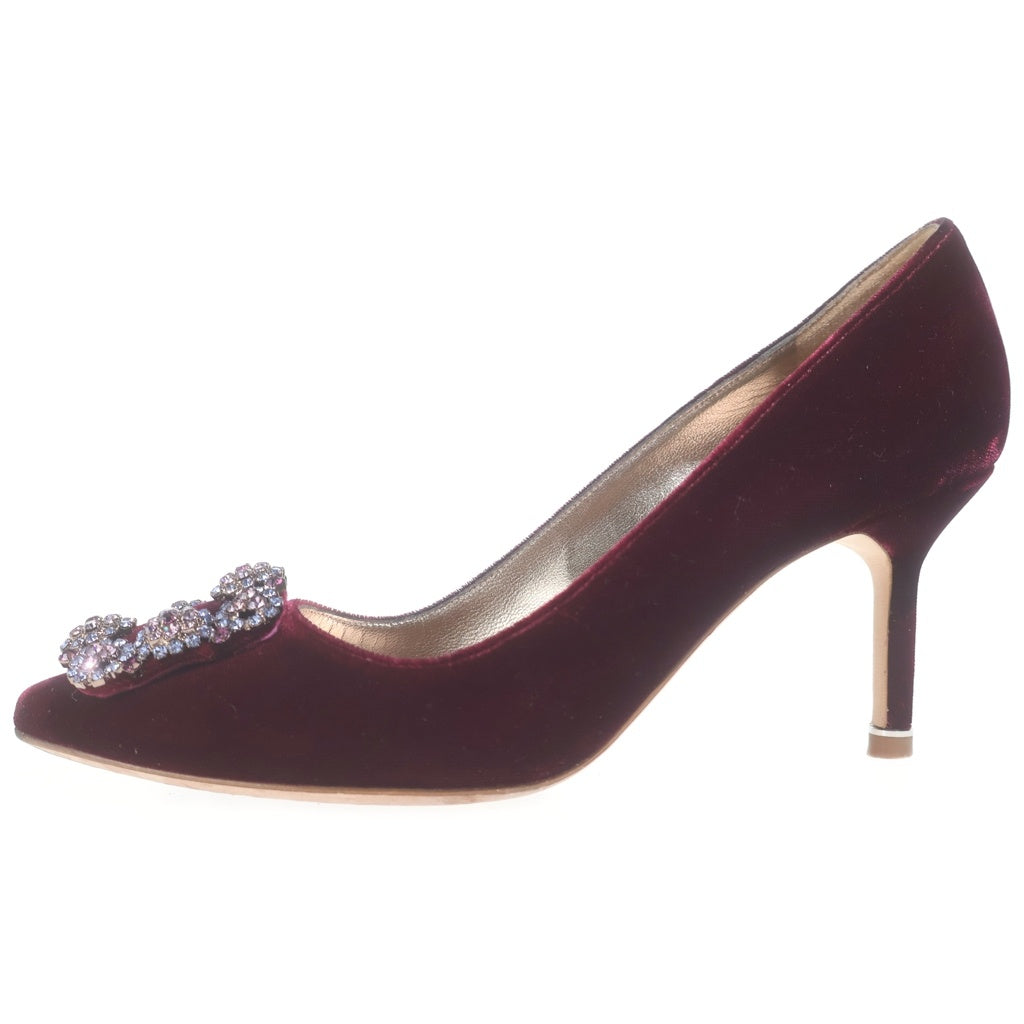 MANOLO BLAHNIK(マノロブラニク) ビジュー ベロアヒールパンプス ボルドー #36 1/2 レディース