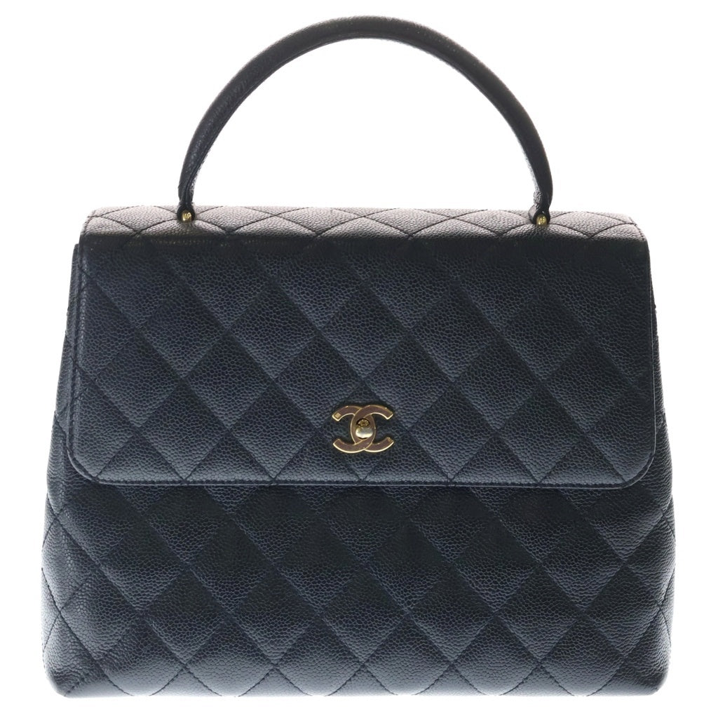 CHANEL(シャネル) マトラッセ ココマーク トップハンドル キャビアスキン ゴールド金具 ハンドバッグ ブラック レディース