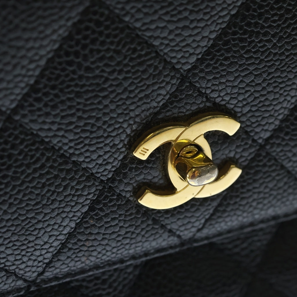 CHANEL(シャネル) マトラッセ ココマーク トップハンドル キャビアスキン ゴールド金具 ハンドバッグ ブラック レディース