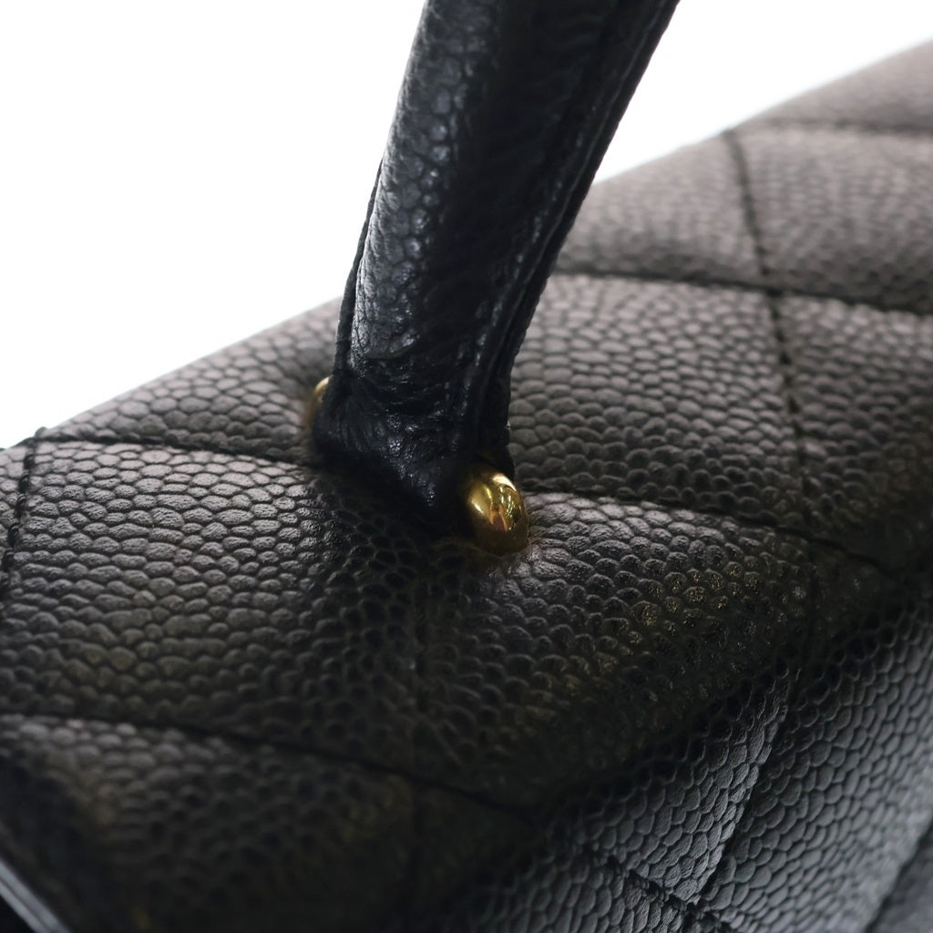 CHANEL(シャネル) マトラッセ ココマーク トップハンドル キャビアスキン ゴールド金具 ハンドバッグ ブラック レディース