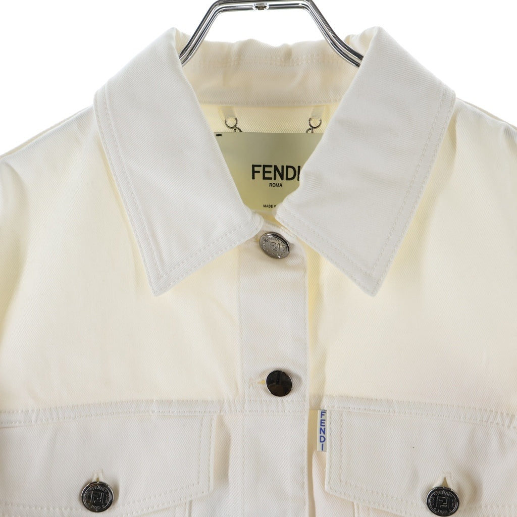 FENDI(フェンディ) ロゴ レインボースパンコール 刺繍 コットン デニムジャケット アウター #36 ホワイト FLF503 A5HR