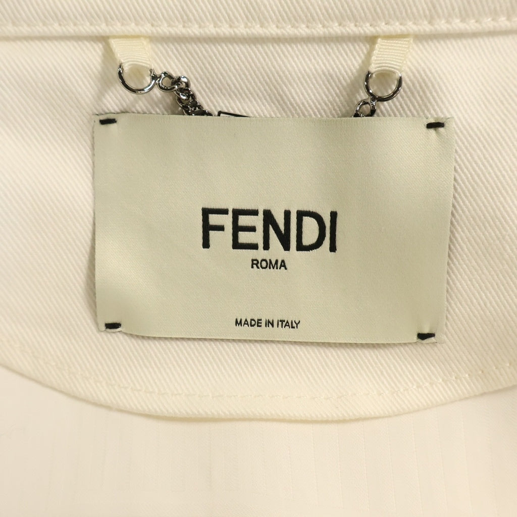FENDI(フェンディ) ロゴ レインボースパンコール 刺繍 コットン デニムジャケット アウター #36 ホワイト FLF503 A5HR