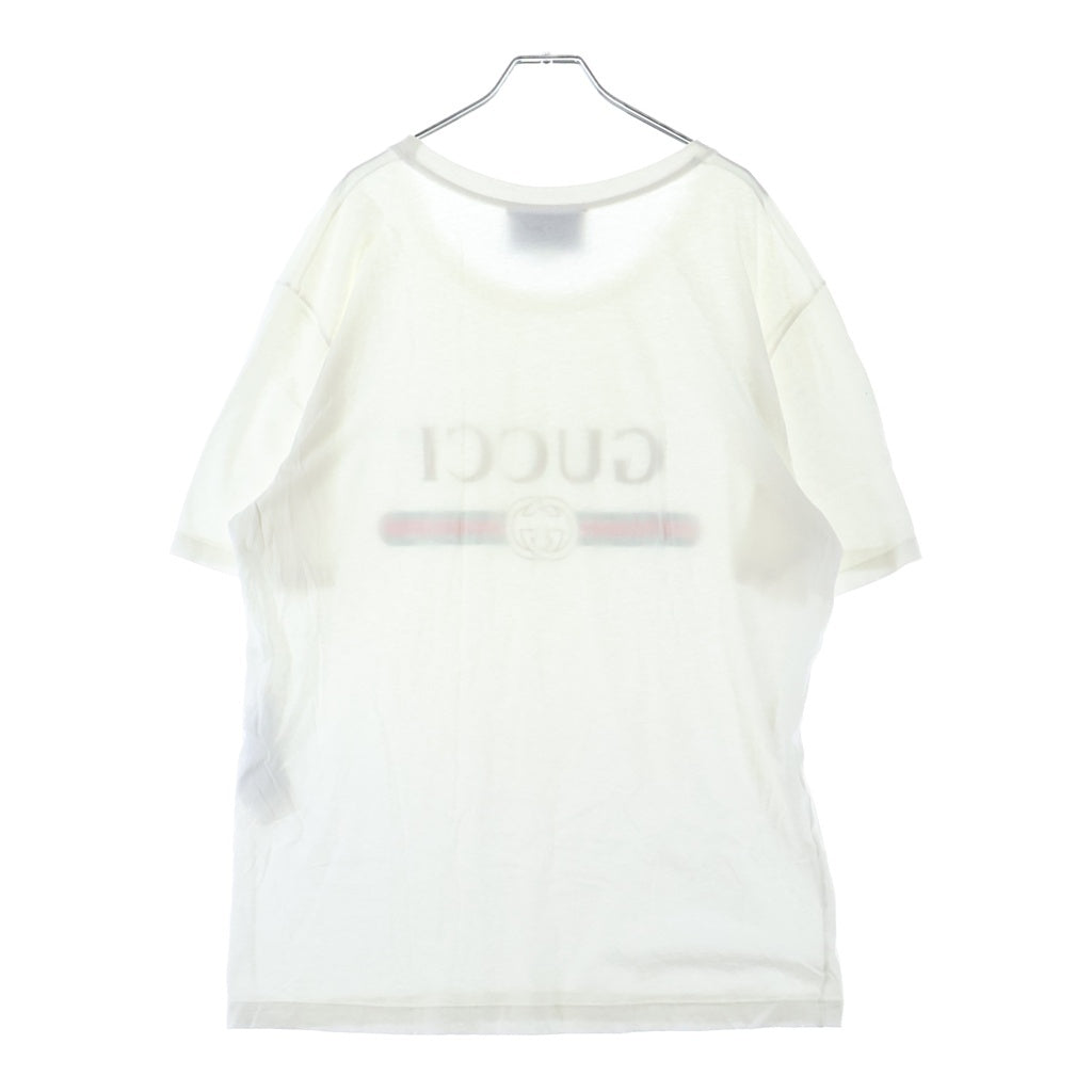 GUCCI(グッチ) ロゴ ウォッシュドプリント コットン ダメージ加工 クルーネック 半袖 Tシャツ カットソー #L ホワイト 440103 X3F05
