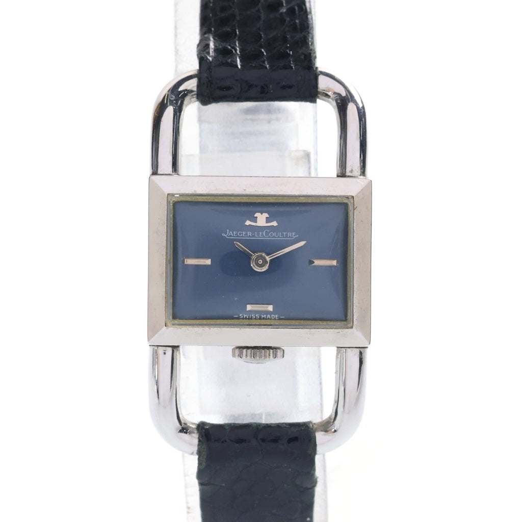 JAEGER-LECOULTRE(ジャガールクルト) 70S VINTAGE エトリエ ヴィンテージ 青文字盤 ステンレス 手巻き レザーベルト 腕時計 シルバー/ブラック