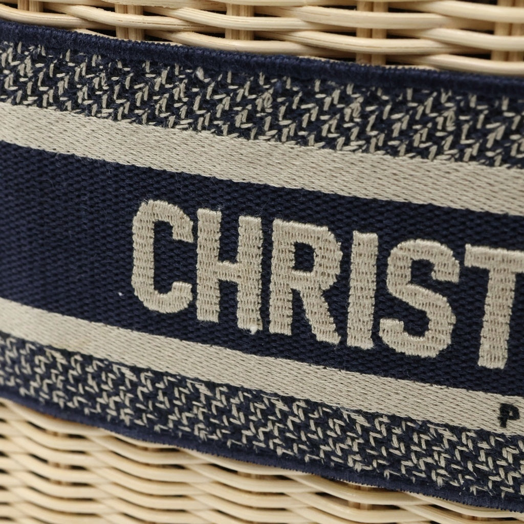 Christian Dior(クリスチャンディオール) オブリーク レディディオール ミディアム 2WAYハンドバッグ ショルダーバッグ カゴバッグ ベージュ×ネイビー ゴールド金具 レディース