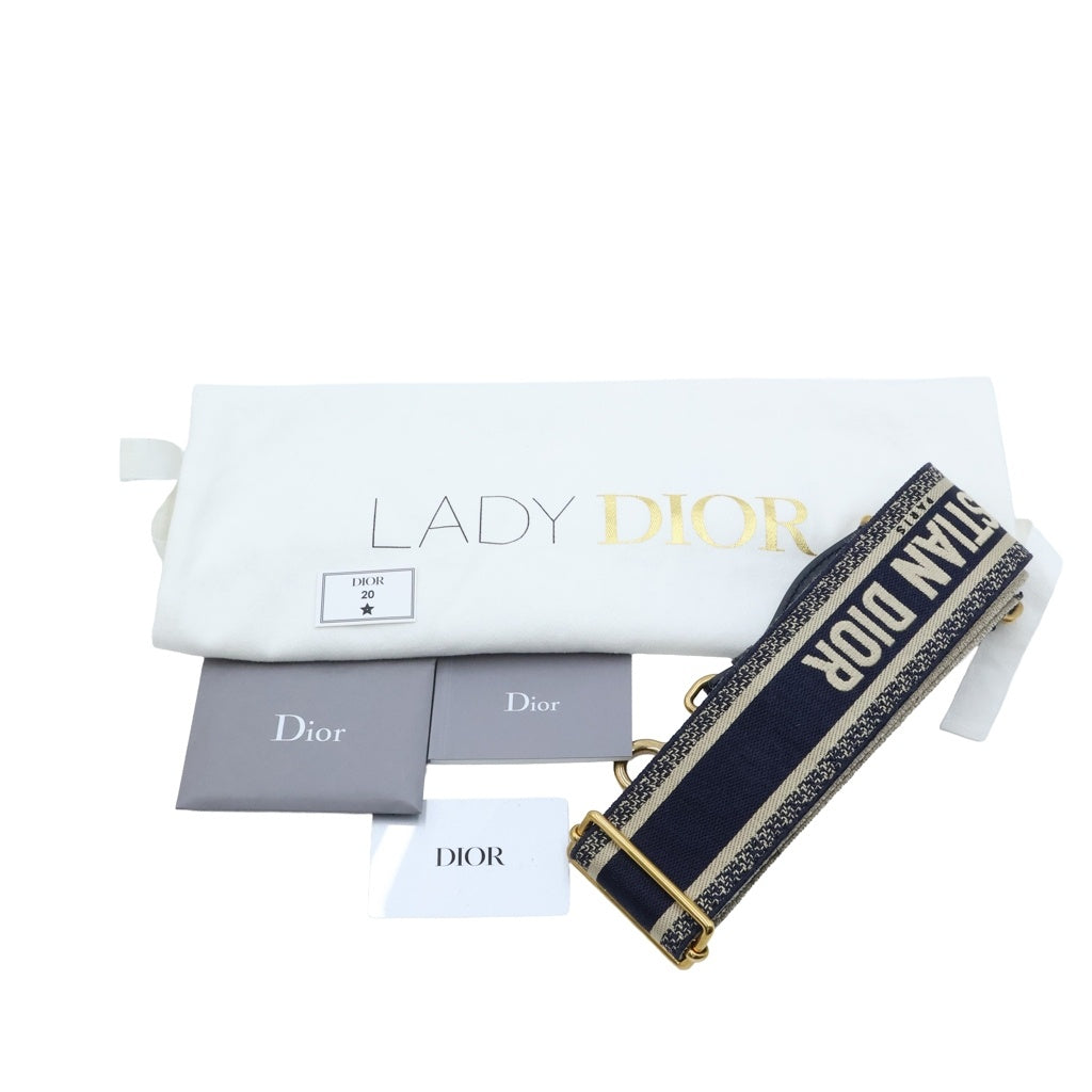 Christian Dior(クリスチャンディオール) オブリーク レディディオール ミディアム 2WAYハンドバッグ ショルダーバッグ カゴバッグ ベージュ×ネイビー ゴールド金具 レディース