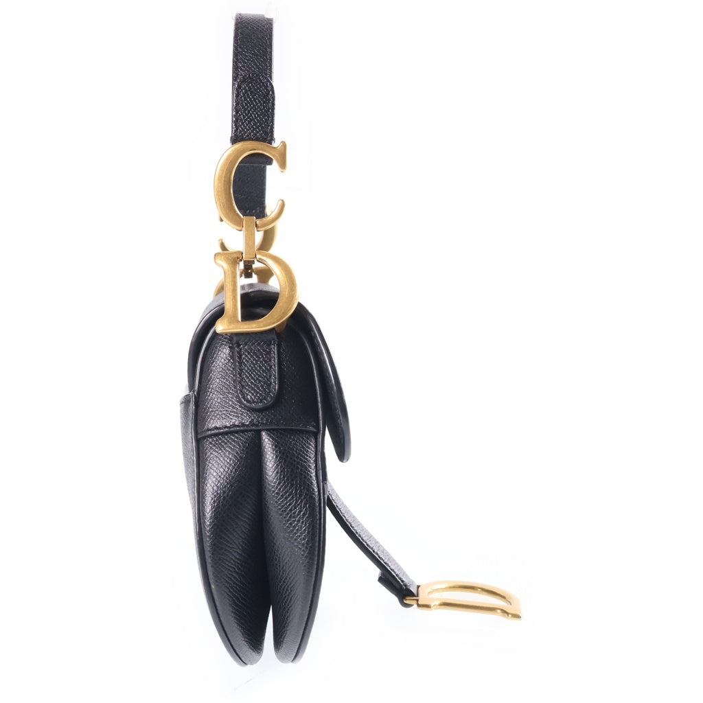 Christian Dior(クリスチャンディオール) サドルバッグ ミニ ハンドバッグ ブラック レザー ゴールド金具 レディース