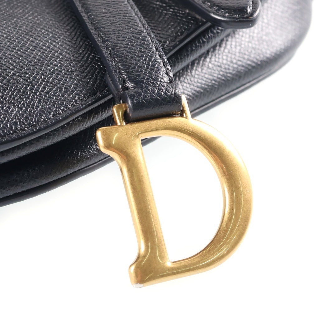 Christian Dior(クリスチャンディオール) サドルバッグ ミニ ハンドバッグ ブラック レザー ゴールド金具 レディース