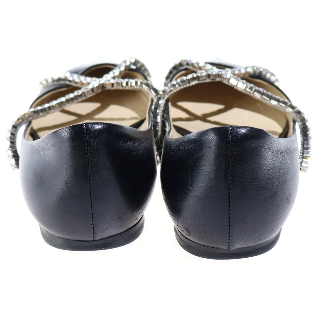 JIMMY CHOO(ジミーチュウ) Criss Cross Jewel Strap クリスクロス ジュエルストラップ パンプス フラットサンダル ラインストーン ブラック レザー レディース