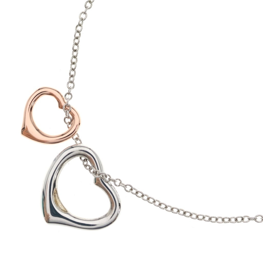 TIFFANY & Co.(ティファニー) ダブルオープンハート エルサペレッティ コンビ ネックレス Ag925/K18PG シルバー/ピンクゴールド レディース