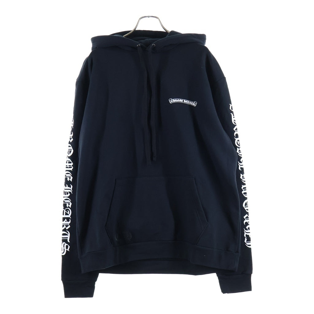CHROME HEARTS(クロムハーツ) SWTSHRT HD PLVR バックスクロールラベル袖英字プリント プルオーバーパーカー ブラック