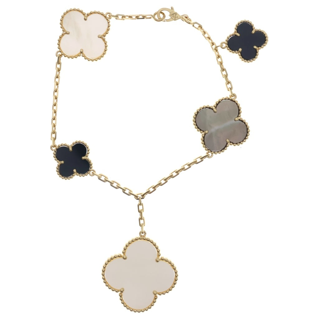 Van Cleef & Arpels(ヴァンクリーフアンドアーペル) マジックアルハンブラ 5モチーフ マザーオブパール ブレスレット ホワイト/グレー オニキス Au750 イエローゴールド レディース