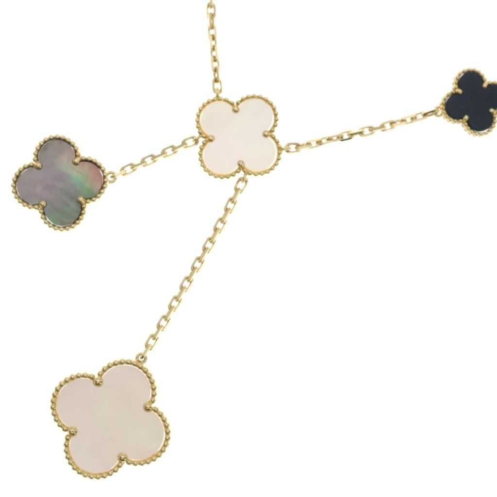 Van Cleef & Arpels(ヴァンクリーフアンドアーペル) マジックアルハンブラ 6モチーフ マザーオブパール ネックレス ホワイト/グレー オニキス Au750 イエローゴールド レディース