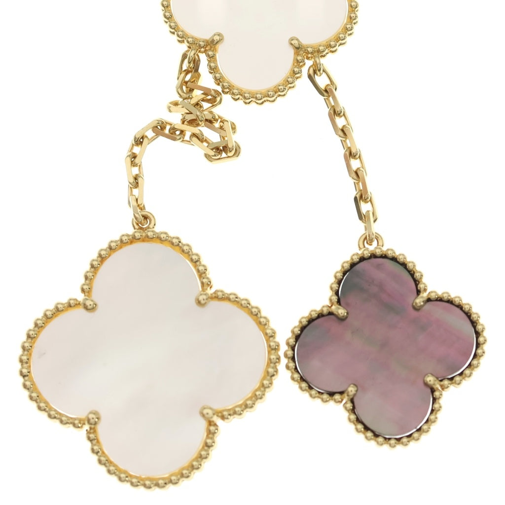 Van Cleef & Arpels(ヴァンクリーフアンドアーペル) マジックアルハンブラ 6モチーフ マザーオブパール ネックレス ホワイト/グレー オニキス Au750 イエローゴールド レディース