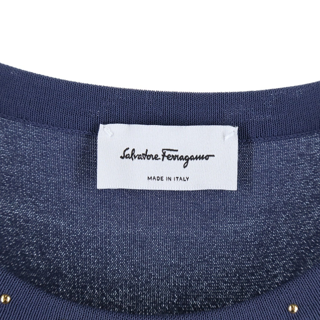 Salvatore Ferragamo(サルヴァトーレ フェラガモ) 襟スタッズ レーヨン 半袖 ニット ワンピース ロングワンピース #M ブルー レディース