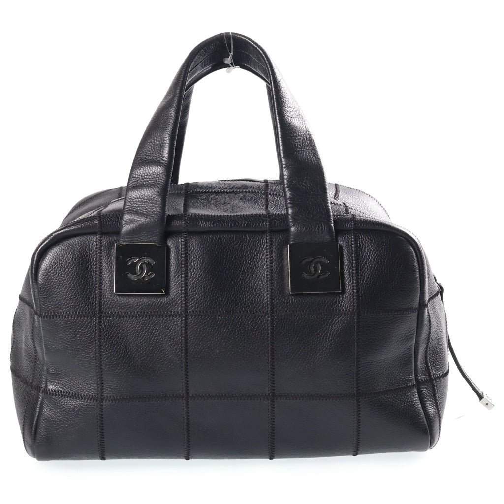 CHANEL(シャネル) チョコバー ハンド ミニボストンバッグ キャビアスキン レザー ココマーク シルバー金具 ブラック 87番台 レディース