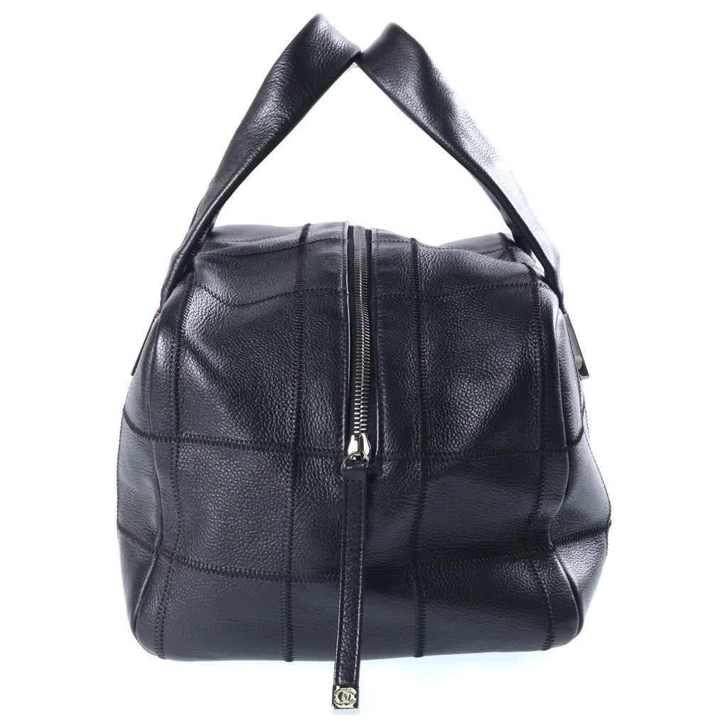CHANEL(シャネル) チョコバー ハンド ミニボストンバッグ キャビアスキン レザー ココマーク シルバー金具 ブラック 87番台 レディース