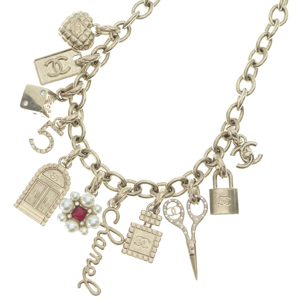 CHANEL(シャネル) ココマーク アイコン チャーム ネックレス ゴールド メタル ラインストーン フェイクパール 豆あり レディース