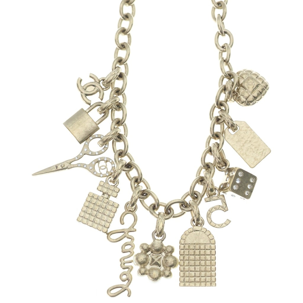 CHANEL(シャネル) ココマーク アイコン チャーム ネックレス ゴールド メタル ラインストーン フェイクパール 豆あり レディース