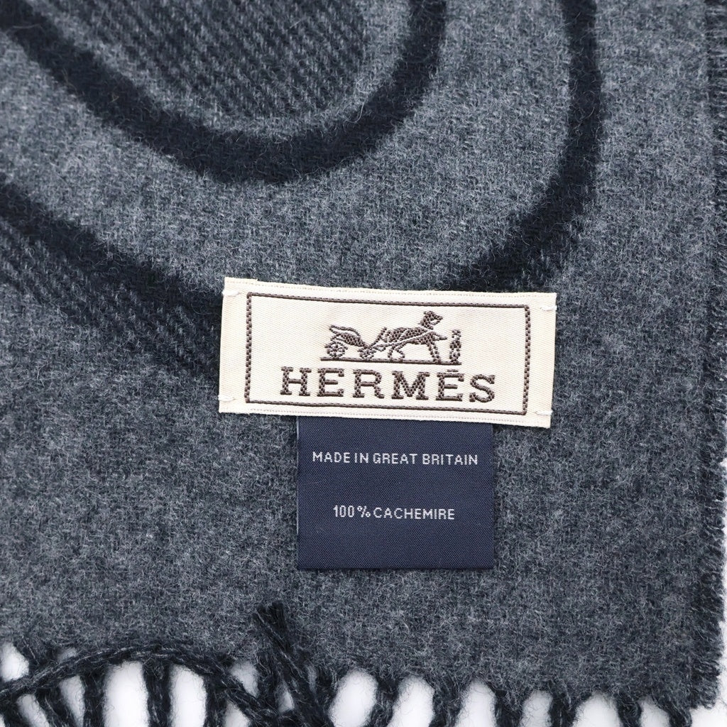 HERMES(エルメス) Carre en Boucles scarf カレ・アン・ブークル スカーフ ノワール フランネル カシミア フリンジ マフラー ブラック