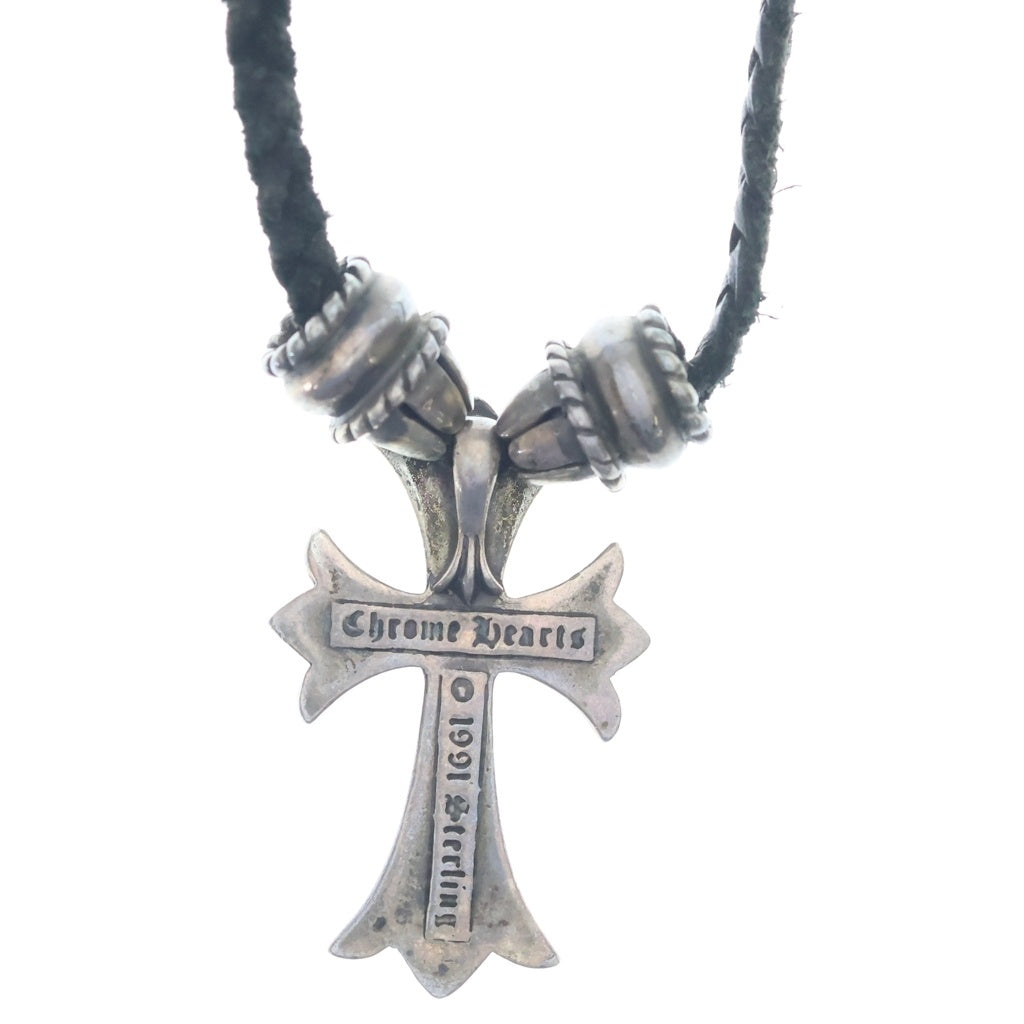 CHROME HEARTS(クロムハーツ) CH CRS SML CL スモールCHクロス クリンプト レザーブレイド ネックレス シルバー/ブラック BCA217
