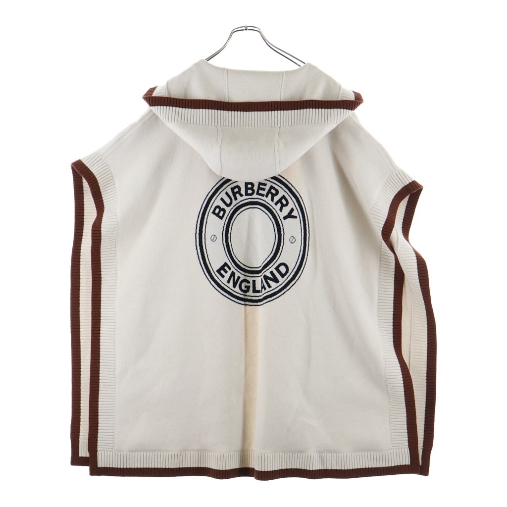 BURBERRY LONDON(バーバリーロンドン) ロゴフーデッドケープ ポンチョ ウール カシミヤ ロゴ アイボリー/ブラウン 8029000 レディース