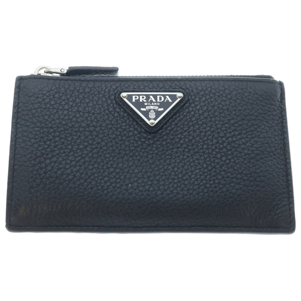 PRADA(プラダ) トライアングルロゴ カードケース フラグメントケース ブラック サフィアーノ シルバー金具 レディース