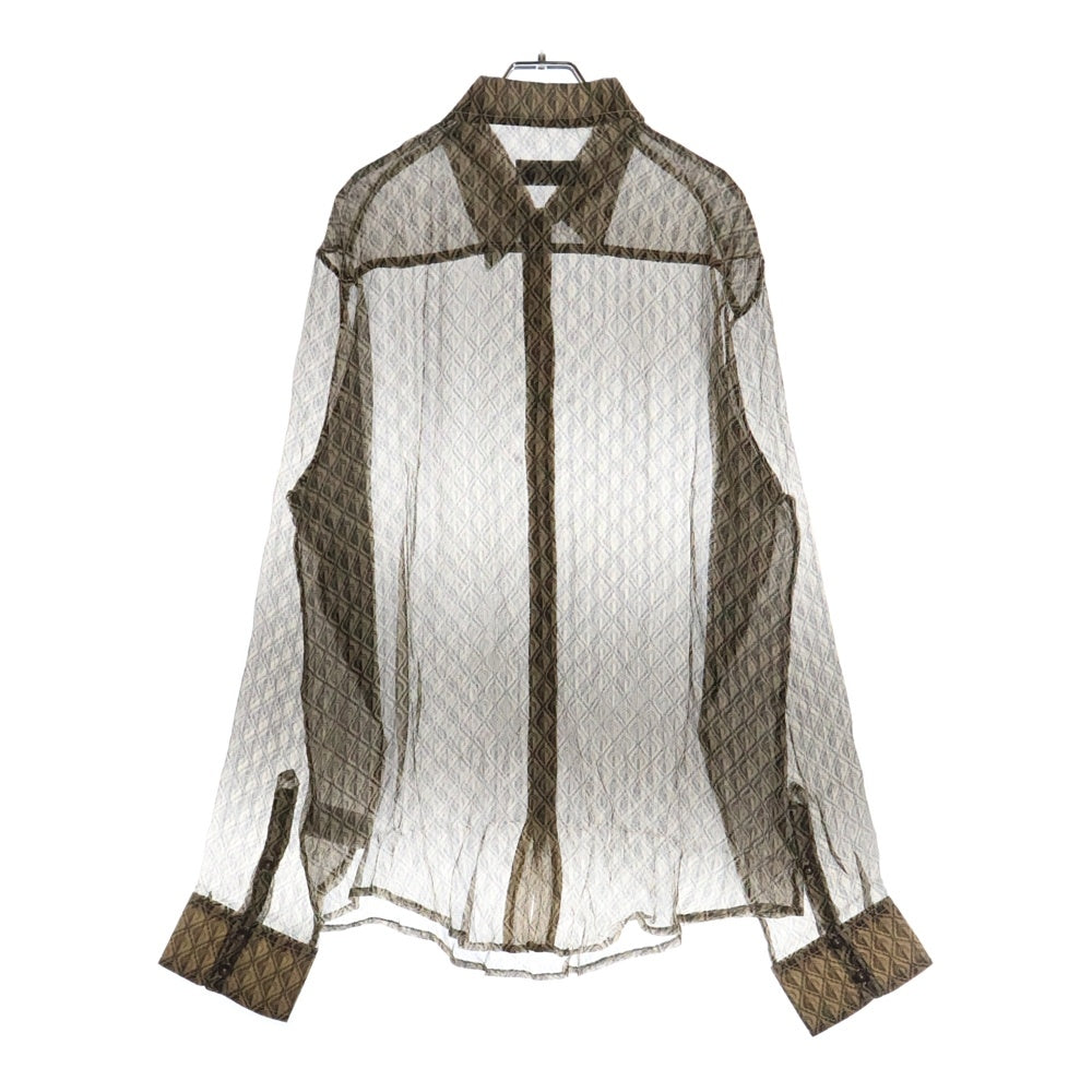 MARINE SERRE(マリーン セル) 23AW MOON DIAMANT SILK CREPON BUTTON UP SHIRT 総柄 ムーンディアマン シルククレポン ボタンアップ 長袖シャツ ベージュ MSI010