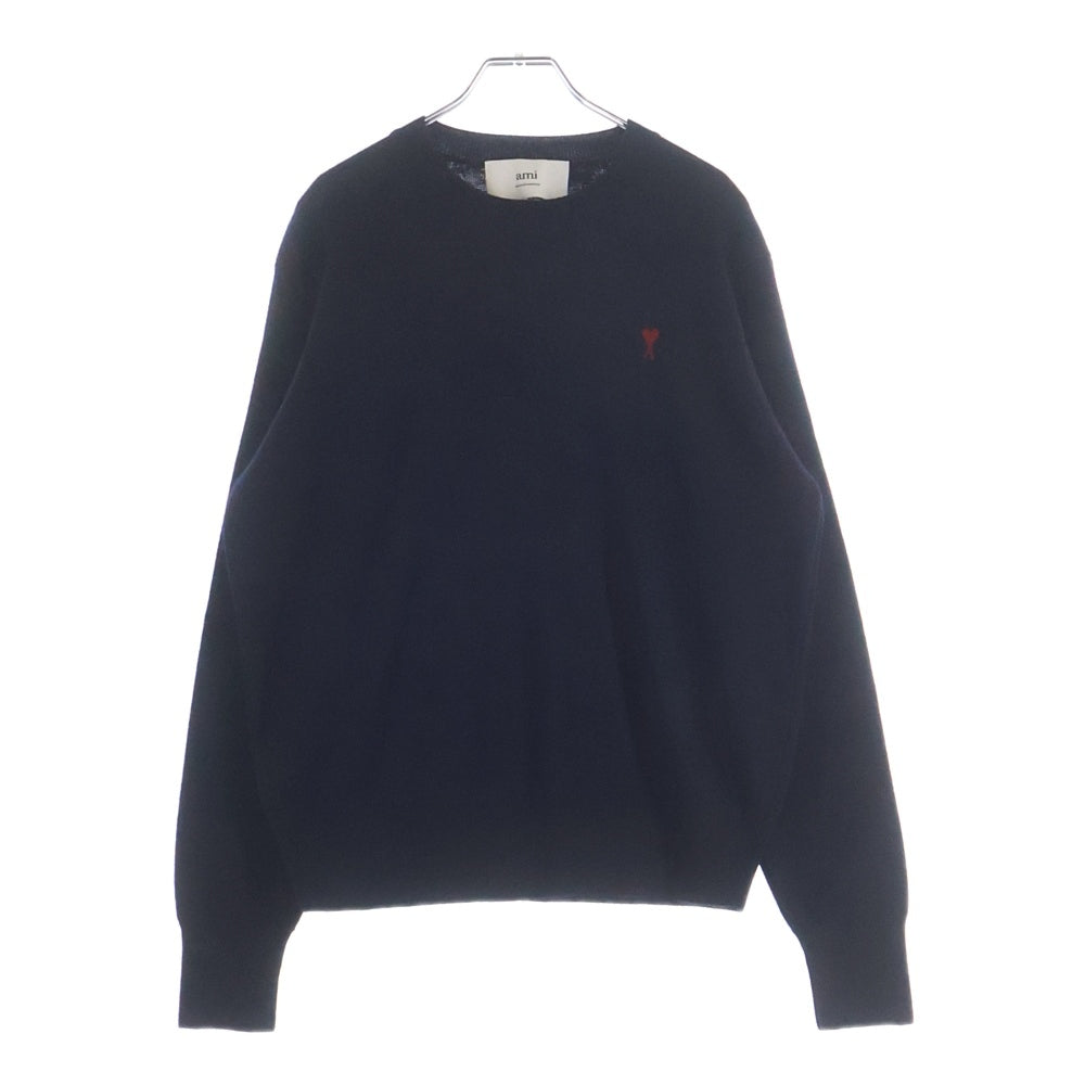 AMI Alexandre Mattiussi(アミアレクサンドルマテュッシ) ロゴ刺繍 クルーネック長袖ニットセーター ネイビー HKSB26.001
