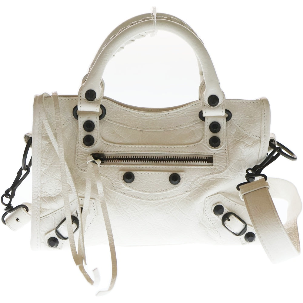 BALENCIAGA(バレンシアガ) LE CITY ル シティ ミニ 2WAY レザー ハンドバッグ ショルダーバッグ ホワイト レザー 806395 ブラック金具 レディース