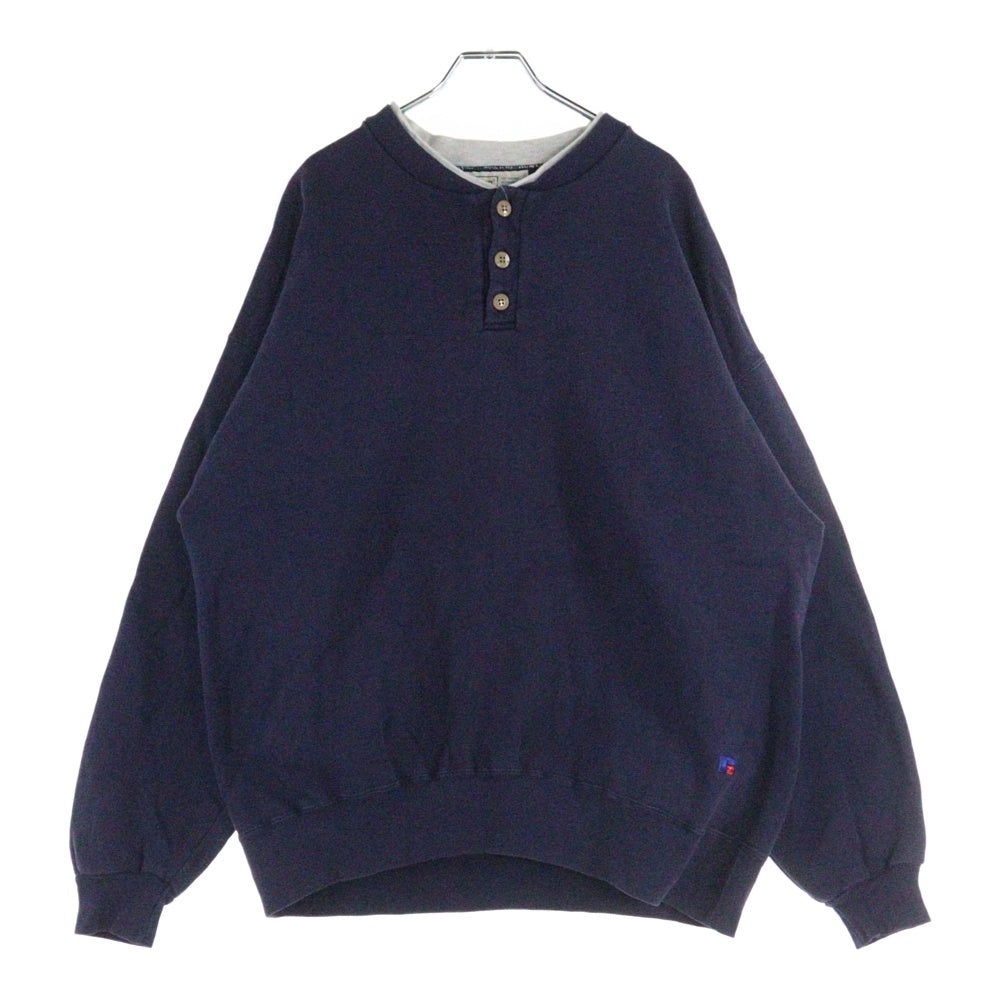 L.L.Bean(エルエルビーン) 90S VINTAGE RUSSELL ATHLETIC ヴィンテージ USA製 ラッセルアスレティック ヘンリーネック コットンポリ スウェット トレーナー ネイビー