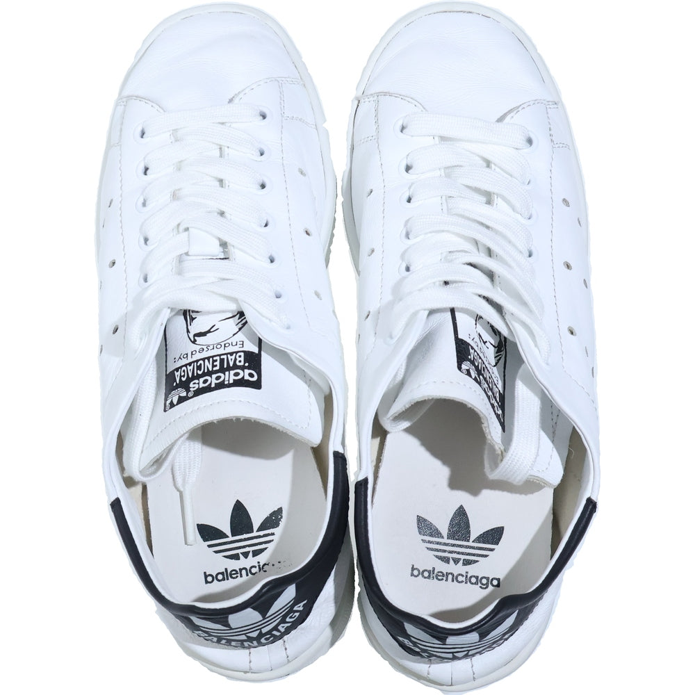 BALENCIAGA(バレンシアガ) ×STAN SMITH アディダス スタンスミス ダメージ加工 レザーローカットスニーカー ホワイト/ブラック 721836 WBDV3 9010