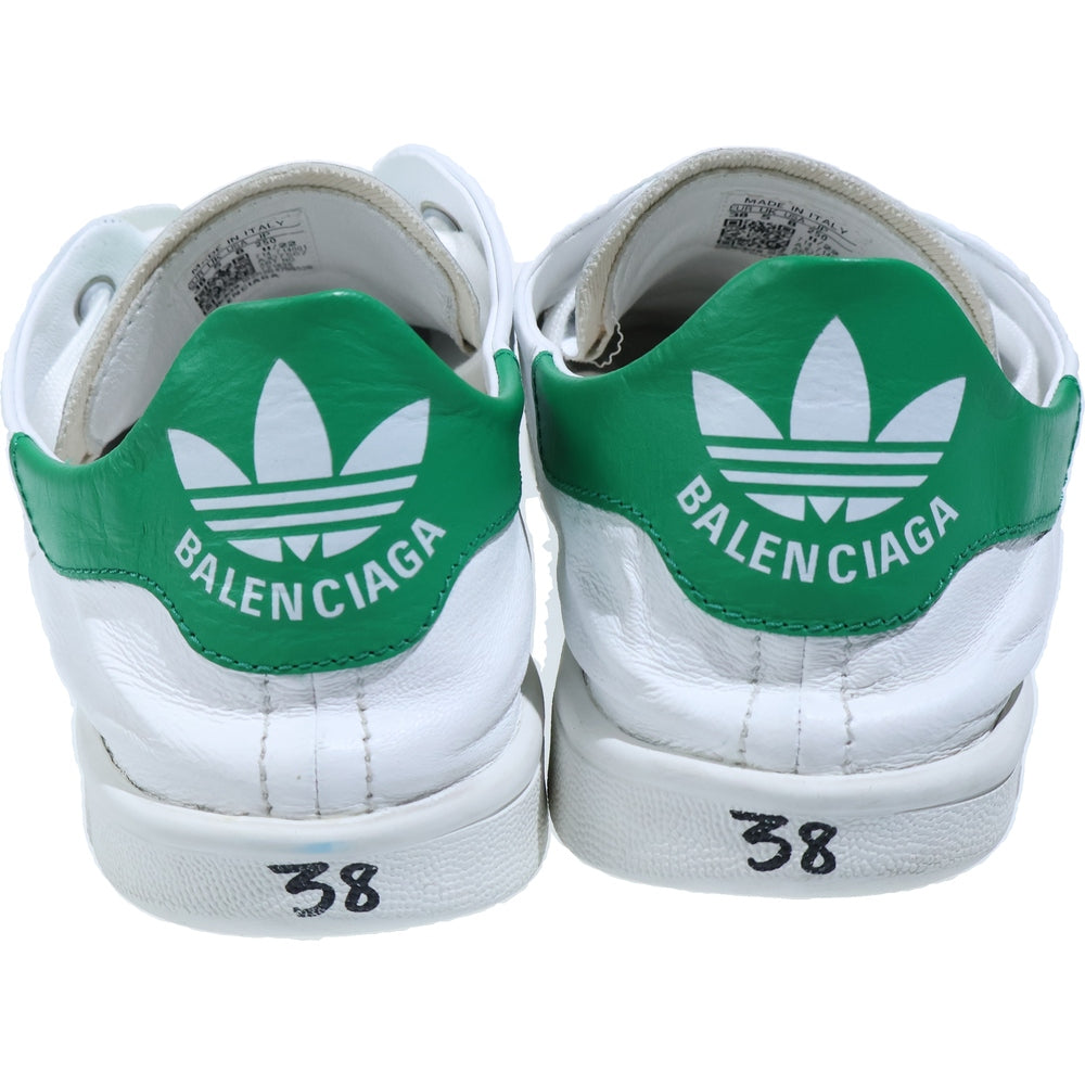 BALENCIAGA(バレンシアガ) ×STAN SMITH アディダス スタンスミス ダメージ加工 レザーローカットスニーカー ホワイト/グリーン 721836 WBDV3 9030