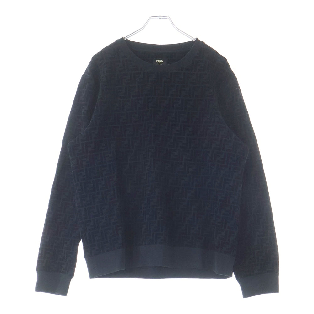 FENDI(フェンディ) ズッカ総柄 フロッキー クルーネック プルオーバースウェット トレーナー ブラック FY1077 AFRJ