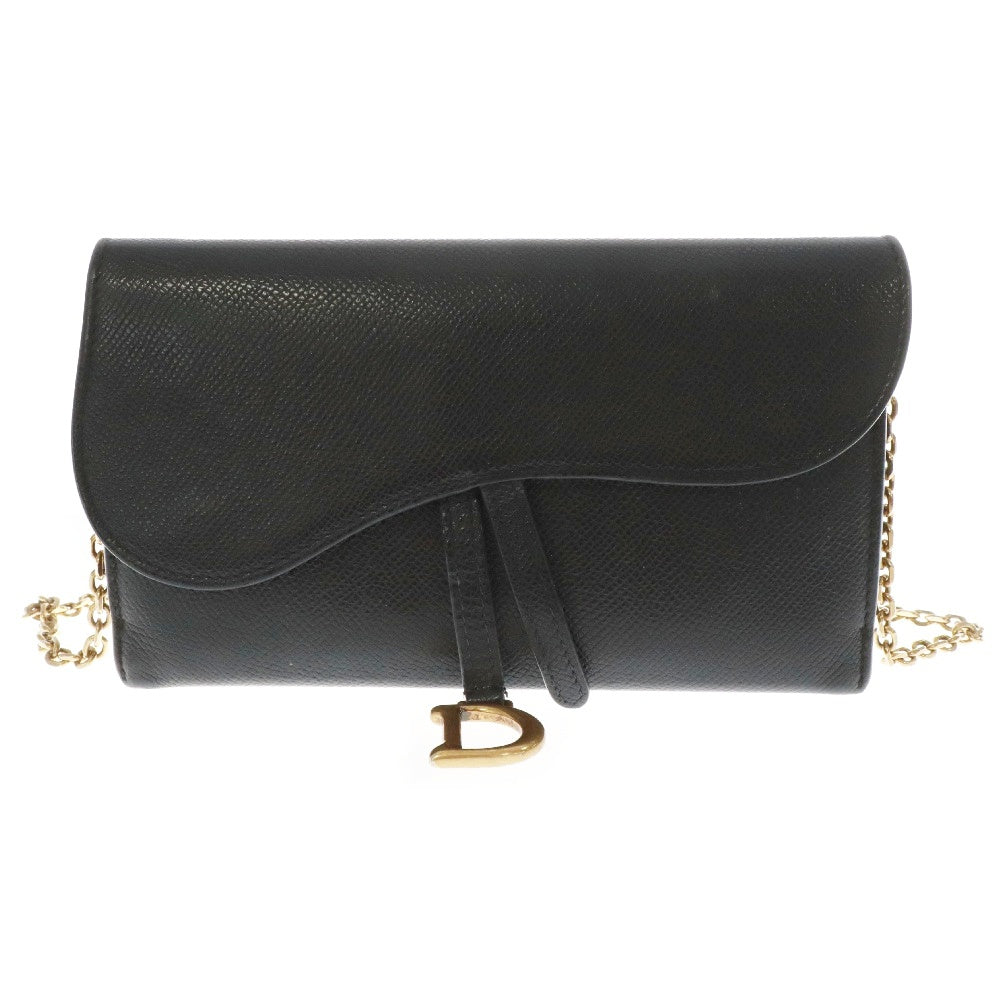 Christian Dior(クリスチャンディオール) サドル チェーンウォレット ショルダーバッグ ブラック レザー ゴールド金具