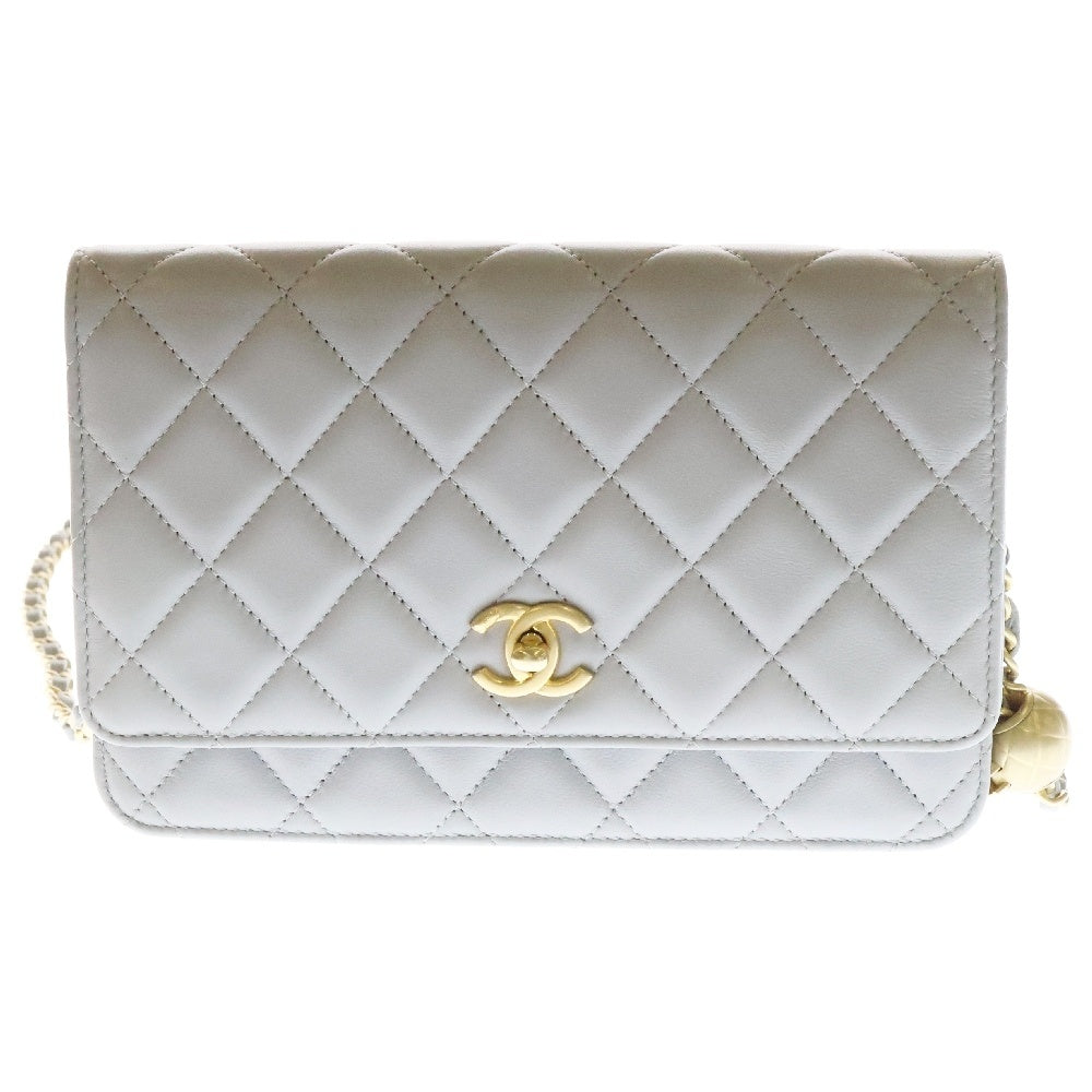 CHANEL(シャネル) マトラッセ ラムスキン チェーン ウォレット ショルダーバッグ グレー ゴールド金具 AP1450 ランダムシリアルタイプ