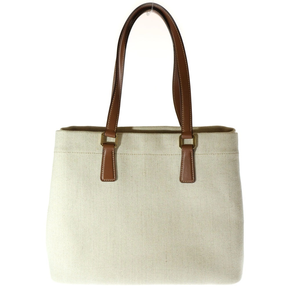 PRADA(プラダ) キャンバストート ハンドバッグ トートバッグ ベージュ×ブラウン ゴールド金具 キャンバス×レザー 1BG356