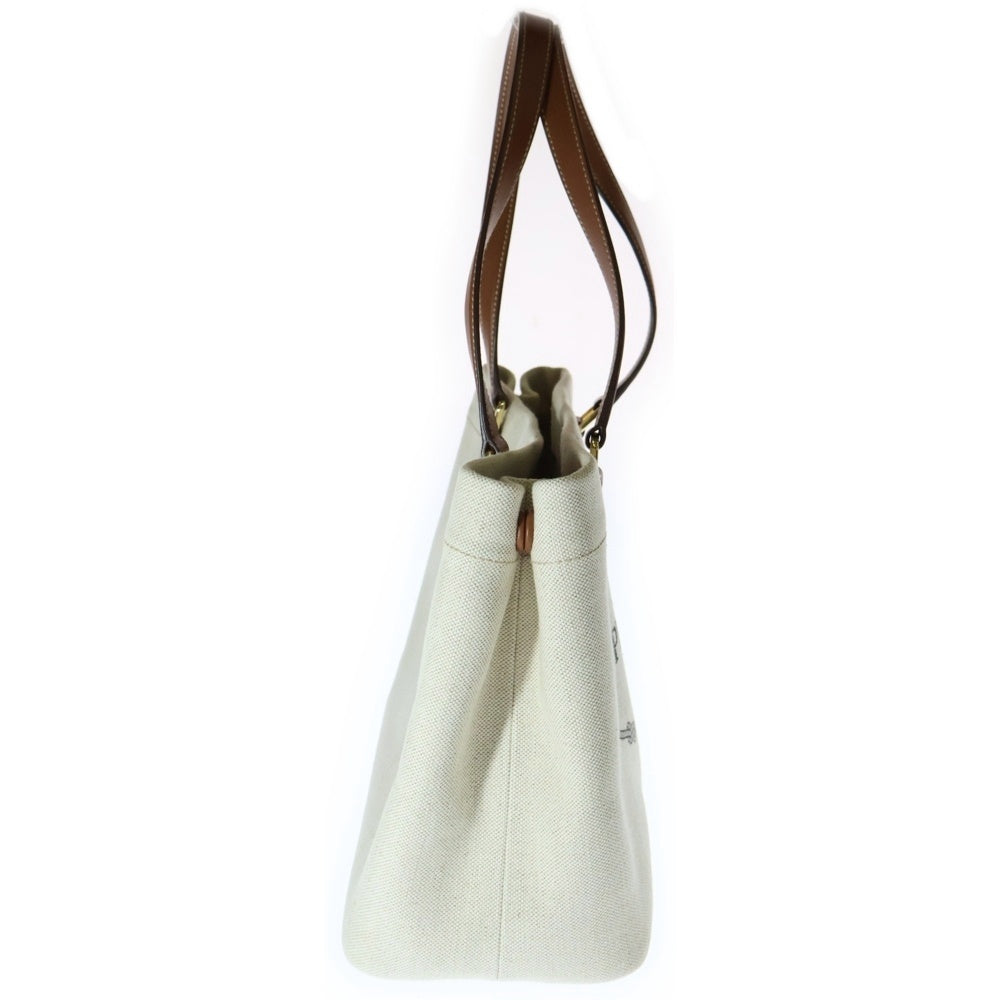PRADA(プラダ) キャンバストート ハンドバッグ トートバッグ ベージュ×ブラウン ゴールド金具 キャンバス×レザー 1BG356